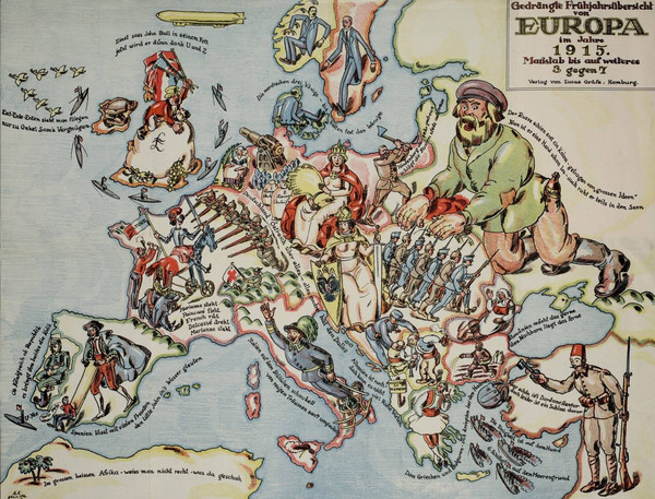 Европа в 1915 году. Карикатурная карта времен Первой мировой войны